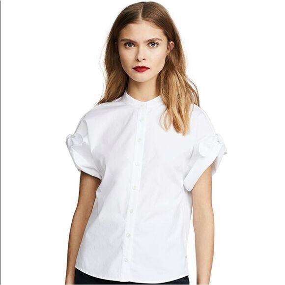 Veronica Beard Sanaa Button Down Poplin Short Sleeve Shirt in White Size 2 - Picture 1 of 13